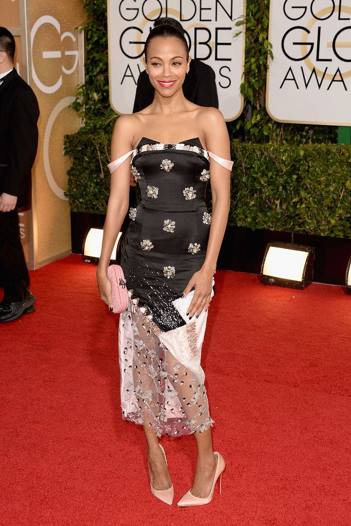 zoe saldana, golden globes, red carpet