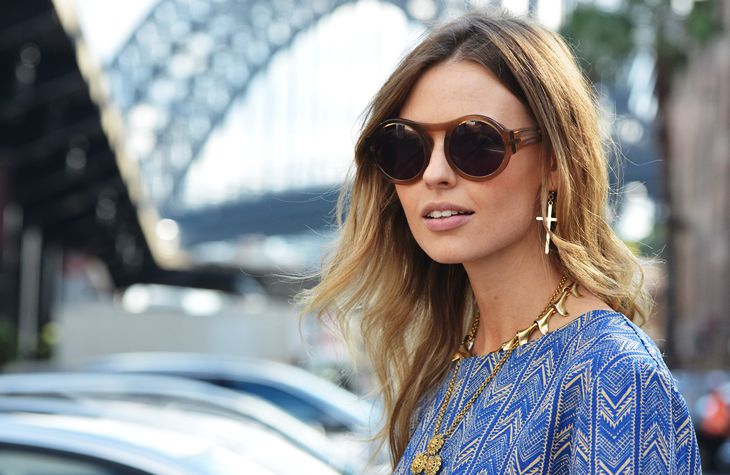 round sunglasses, street style