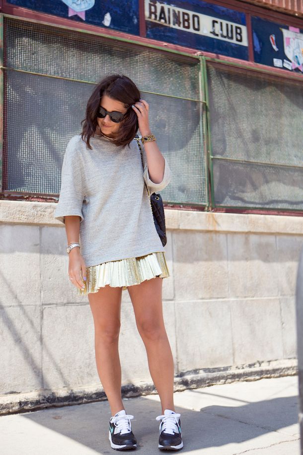 dress and sneakers, street style