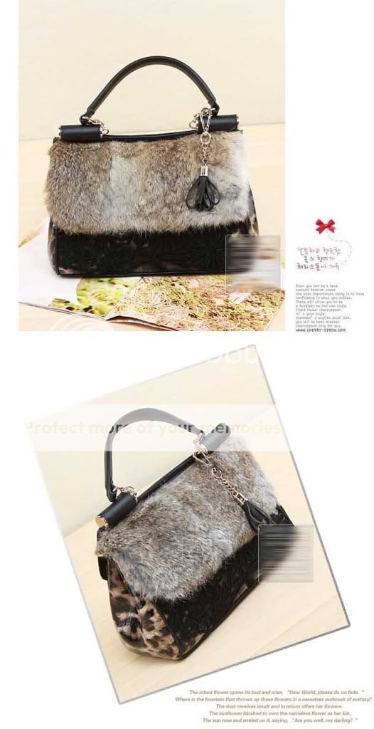 New Pop Rabbit Hair Leopard Lace Hobo Tote Shopper Shoulder Handbags 