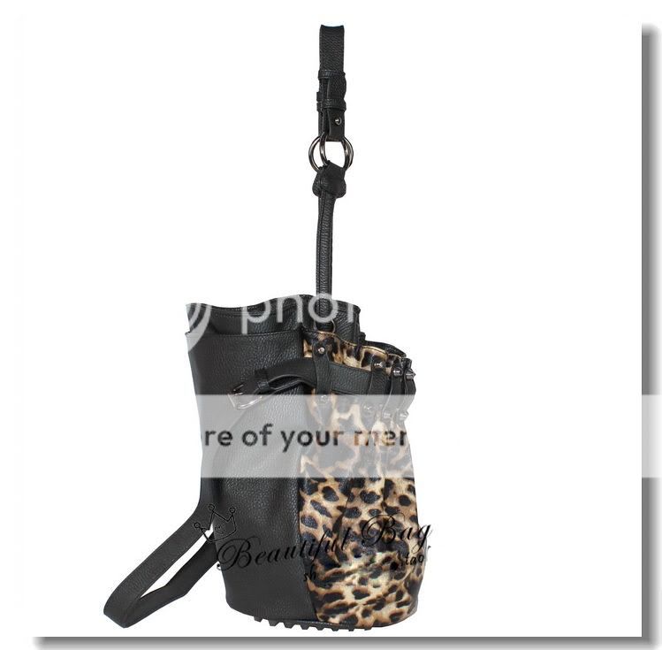 New Celebrity Leopard Bottom Studs Rivet Bucket Handbag  