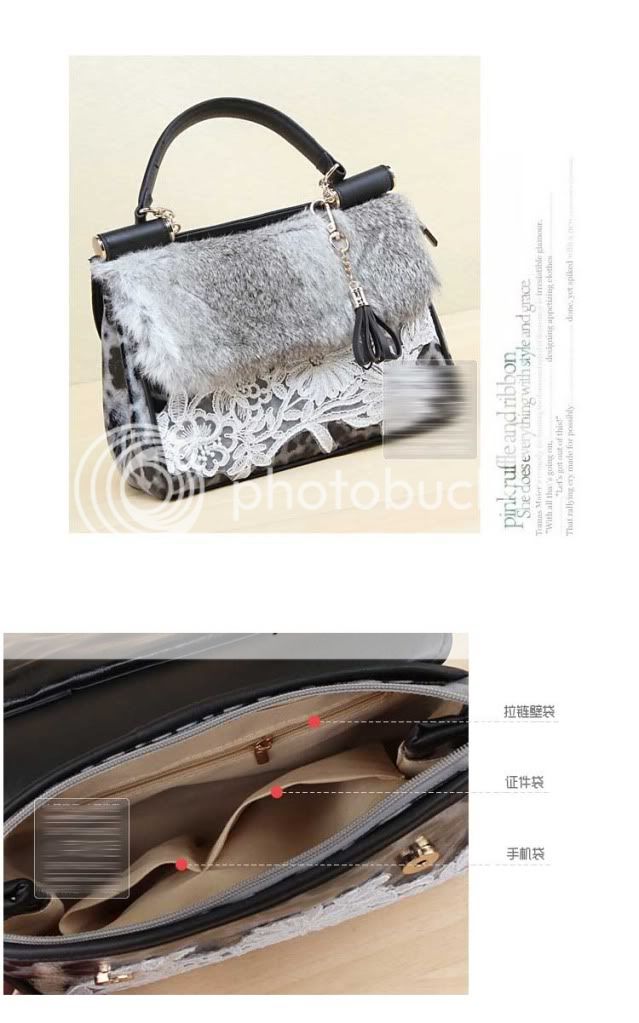 New Pop Rabbit Hair Leopard Lace Hobo Tote Shopper Shoulder Handbags 